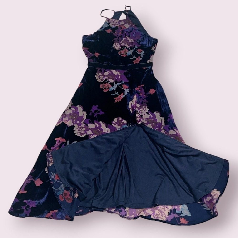 NWT Lulus Endearing Style‎ Navy Floral Burnout Velvet Halter Midi Dress Small - Picture 12 of 16